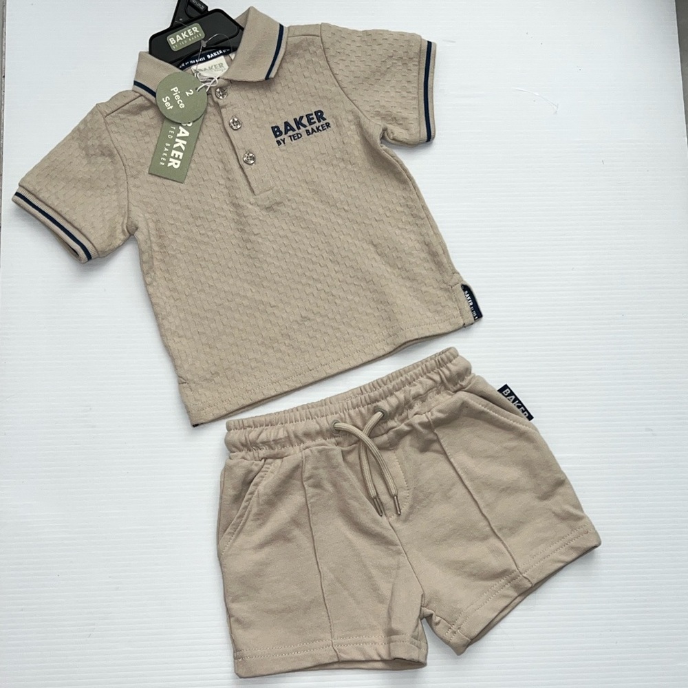 NWT Baker by Ted Baker Tan Kids Polo and Shorts Set 6-9 months
